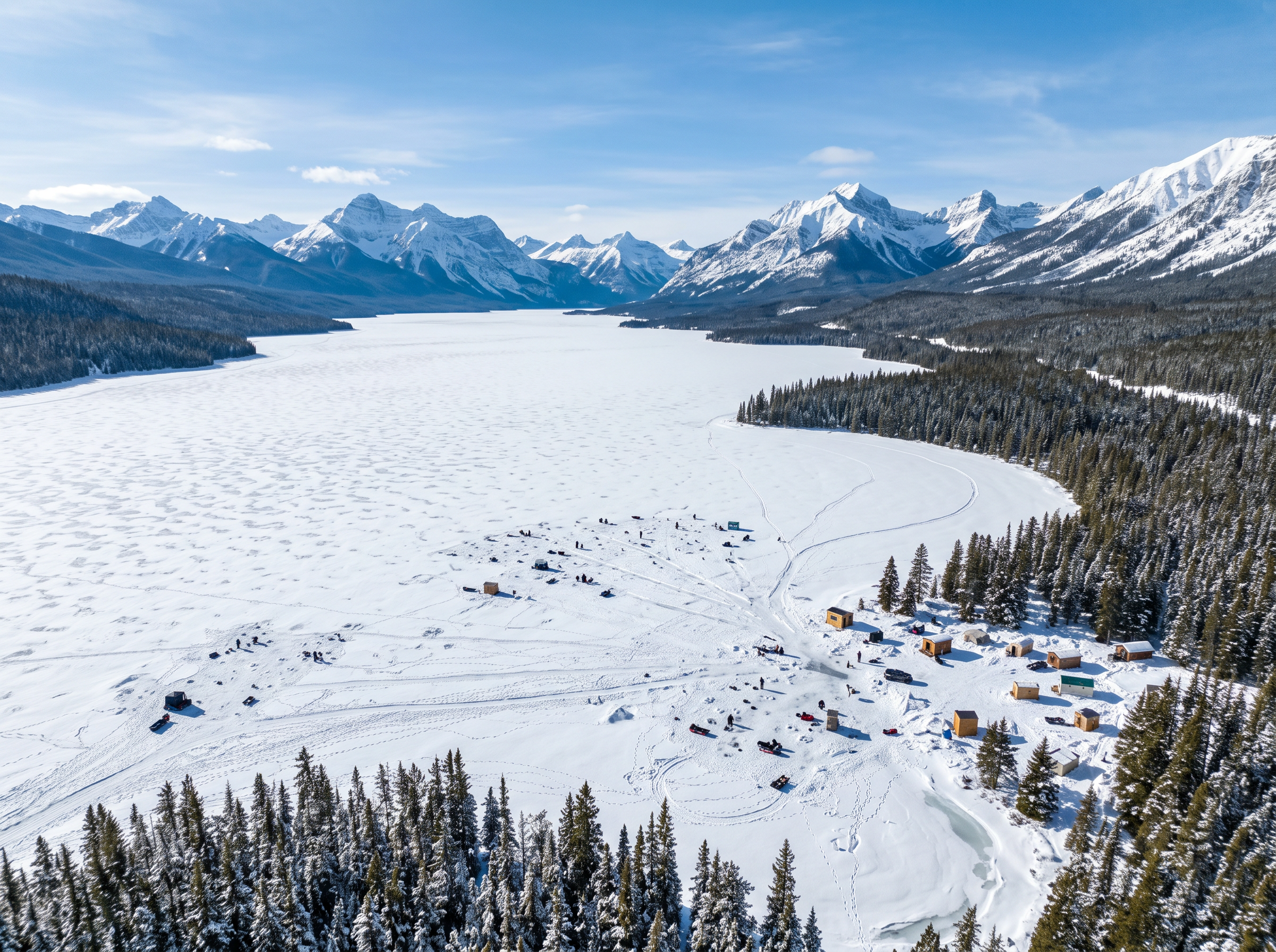 Stunning panoramic view of frozen lake with mountains